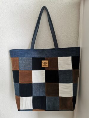 Shopper aus Jeans "blue and brown"